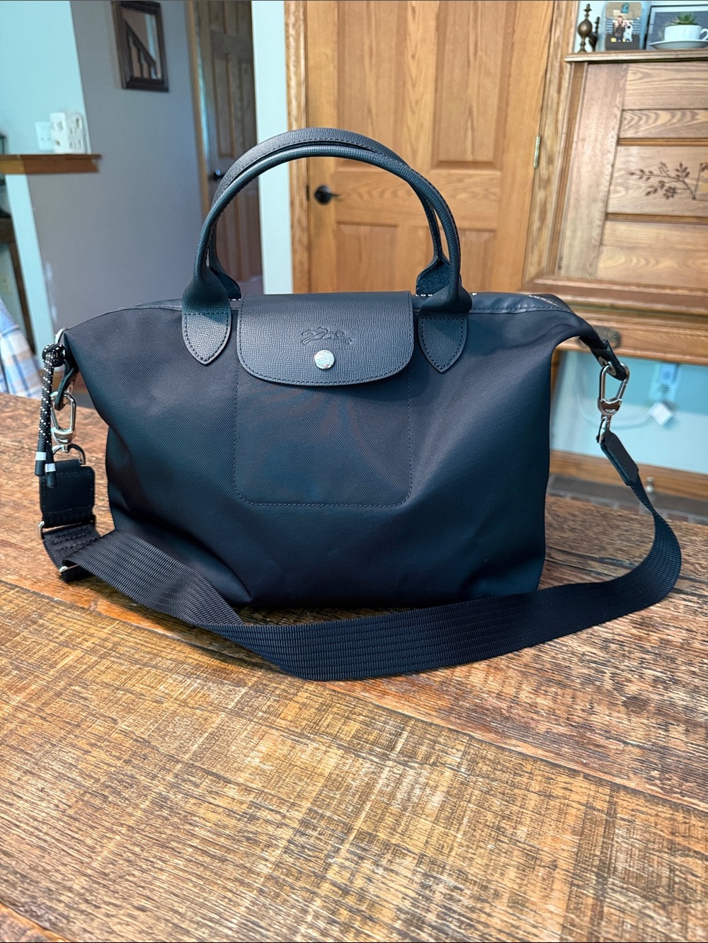Longchamp Le Pliage Energy - Handbag L Black Nylon Shoulder Tote w Leather Trim - Picture 4 of 17